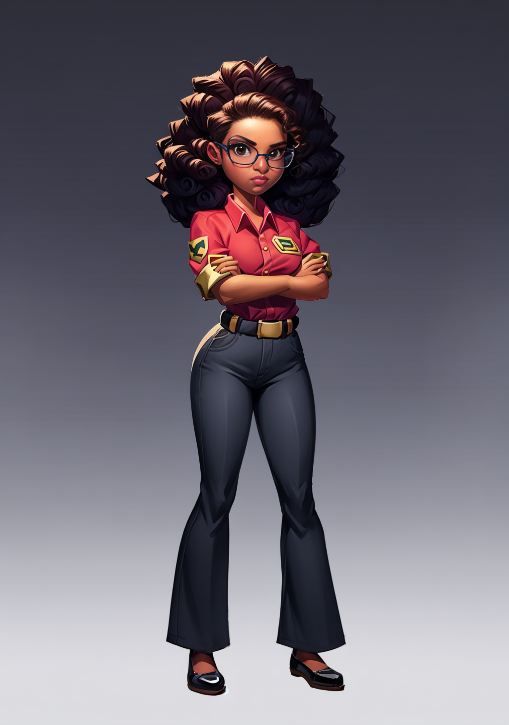 09140-1180287431-European and American cartoons, game characters, original designs, 1girl, crossed arms, dark skin, glasses, pants, dark-skinned.png